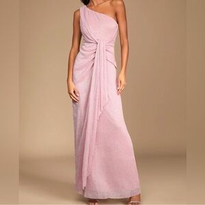 Lulus shiny pink one shoulder maxi dress